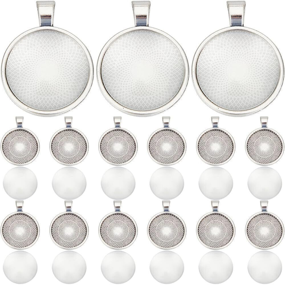 8168 1 Box 40 Sets Cabochon Tray Blanks Silver Bezel Pendant Trays